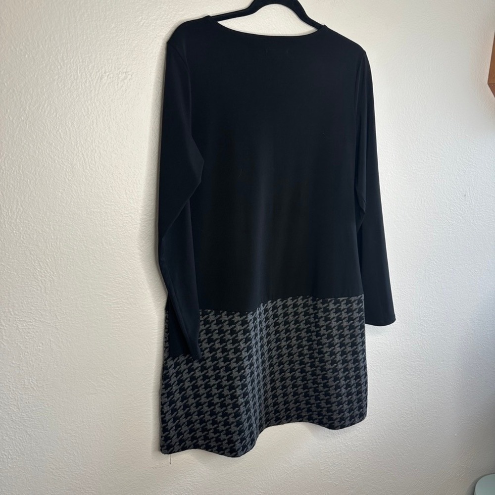 Ruti Long Sleeve Dress Size L Black Houndstooth Mini Pockets - Picture 7 of 7